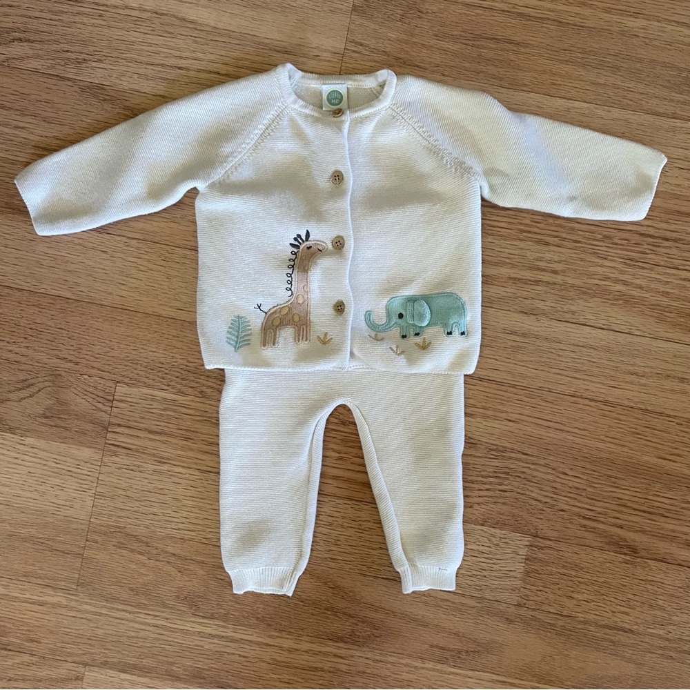 Knit White Jungle Animal Baby Outfit 6m